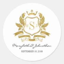 Classic Gold Crest Wedding Sticker