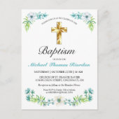 Classic Gold Cross Boy's Blue Baptism uitnodiging (Voorkant)