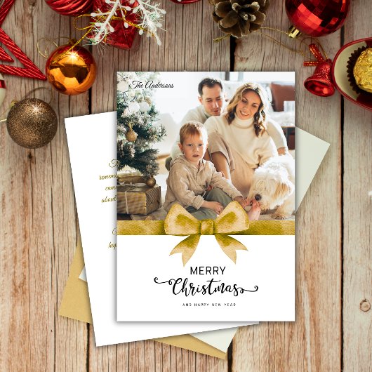 Classic Gold Custom Foto & Bericht Kerstmis Feestdagenkaart