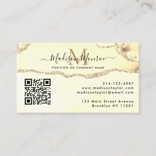 Classic Gold Custom Logo QR Code Agate Monogram Visitekaartje (Voorkant)