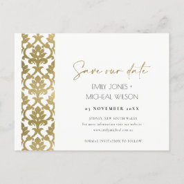 CLASSIC GOLD DAMASK FLORAL PATTERN BEWAREN DE DATU AANKONDIGINGSKAART