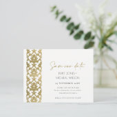 CLASSIC GOLD DAMASK FLORAL PATTERN BEWAREN DE DATU AANKONDIGINGSKAART (Staand voorkant)
