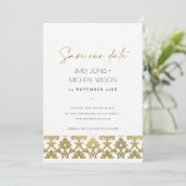 CLASSIC GOLD DAMASK FLORAL PATTERN BEWAREN DE DATU SAVE THE DATE (Staand voorkant)