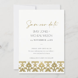 CLASSIC GOLD DAMASK FLORAL PATTERN BEWAREN DE DATU SAVE THE DATE