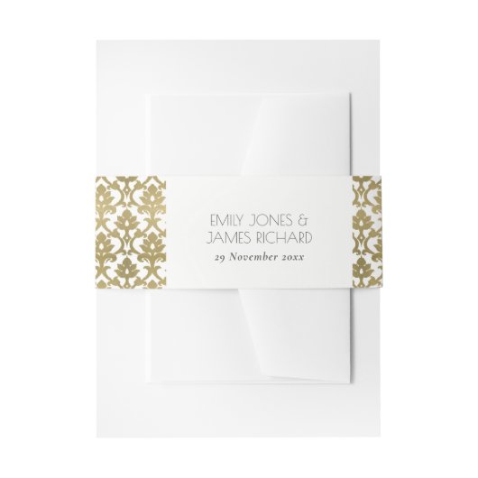 CLASSIC GOLD DAMASK FLORAL PATTERN MONOGRAM UITNODIGINGEN WIKKEL (Voorkant Voorbeeld)