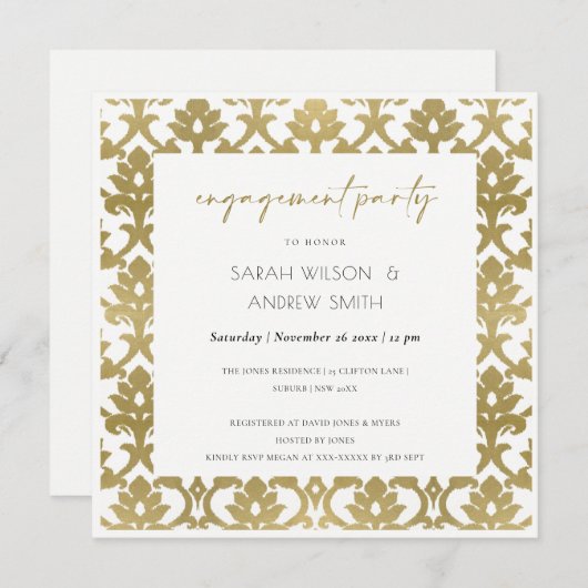 CLASSIC GOLD DAMASK FLORAL PATTERN VERLOVING KAART (Voorkant / Achterkant)