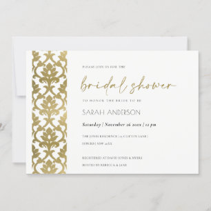 CLASSIC GOLD DAMASK FLORAL PATTERN VRIJGEZELLENFEE KAART