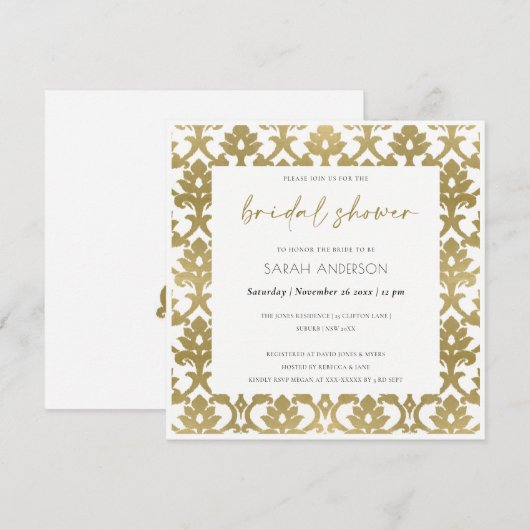 CLASSIC GOLD DAMASK FLORAL PATTERN VRIJGEZELLENFEE KAART (Voorkant / Achterkant)