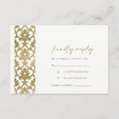 CLASSIC GOLD DAMASK FLORAL PATTERN WEDDING RSVP INFORMATIEKAARTJE (Voorkant)