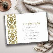 CLASSIC GOLD DAMASK FLORAL PATTERN WEDDING RSVP INFORMATIEKAARTJE