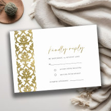 CLASSIC GOLD DAMASK FLORAL PATTERN WEDDING RSVP
