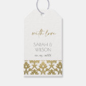 CLASSIC GOLD DAMASK FLORAL PATTERN WEDING CADEAULABEL (Voorkant)