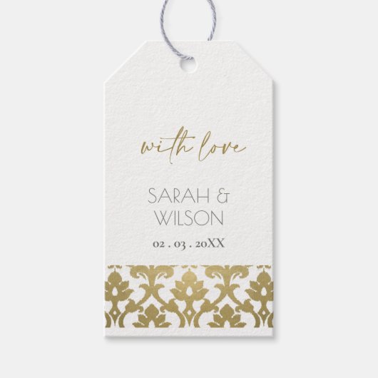 CLASSIC GOLD DAMASK FLORAL PATTERN WEDING CADEAULABEL (Voorkant)