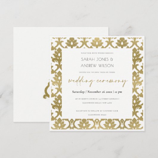 CLASSIC GOLD DAMASK FLORAL PATTERN WEDING KAART (Voorkant / Achterkant)