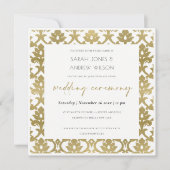CLASSIC GOLD DAMASK FLORAL PATTERN WEDING KAART (Voorkant)