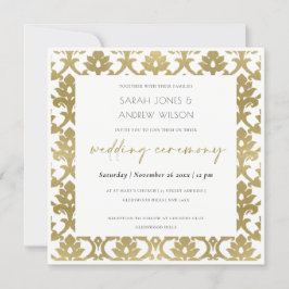 CLASSIC GOLD DAMASK FLORAL PATTERN WEDING KAART