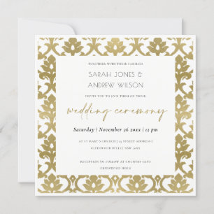 CLASSIC GOLD DAMASK FLORAL PATTERN WEDING KAART