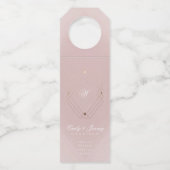Classic Gold Dusty Roos Pink Monogram Weddenschap Flessenhanger (Voorkant)