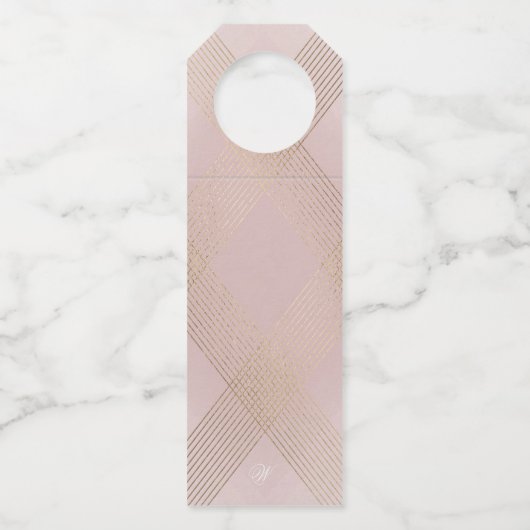 Classic Gold Dusty Roos Pink Monogram Weddenschap Flessenhanger (Achterkant)