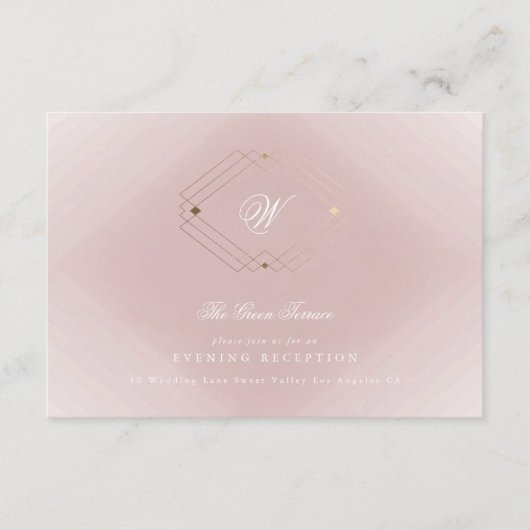 Classic Gold Dusty Roos Pink Monogram Weddenschap Informatiekaartje (Voorkant)