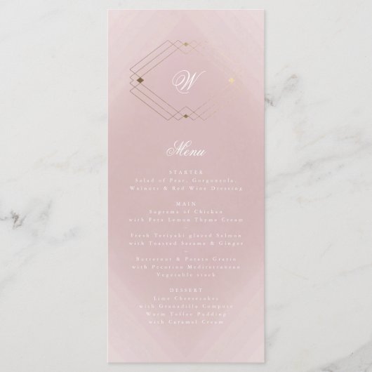 Classic Gold Dusty Roos Pink Monogram Weddenschap Menu (Voorkant)