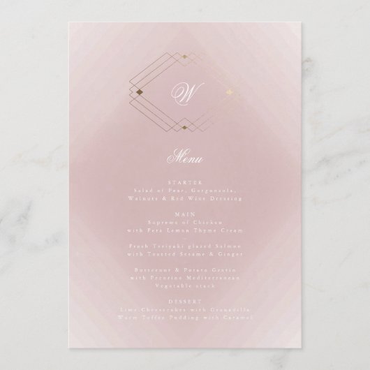 Classic Gold Dusty Roos Pink Monogram Weddenschap Menu (Voorkant)