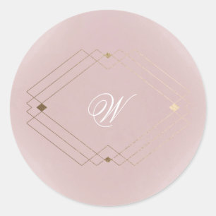Classic Gold Dusty Roos Pink Monogram Weddenschap Ronde Sticker