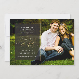 Classic Gold en Black Elegant Script Weddenschap Save The Date