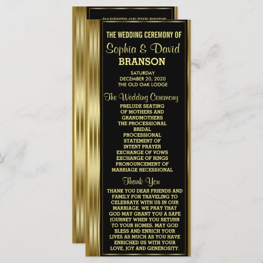 Classic Gold en Black Wedding Custom Program Programmakaart (Voorkant / Achterkant)