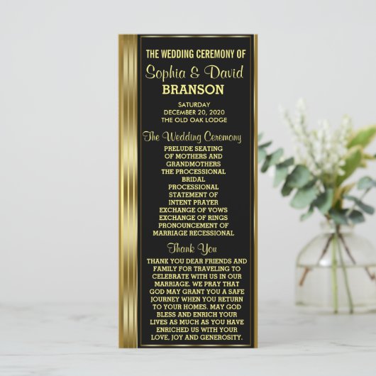 Classic Gold en Black Wedding Custom Program Programmakaart (Staand voorkant)