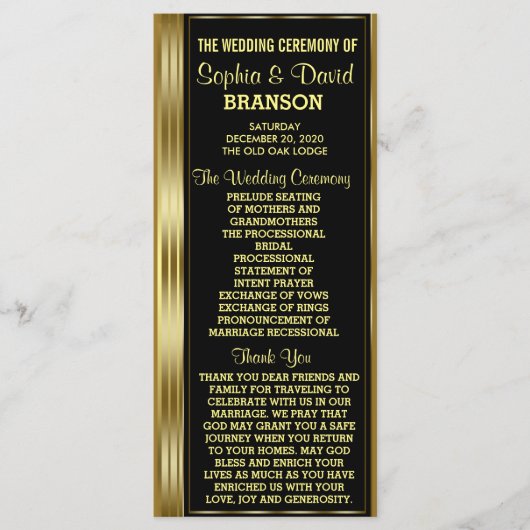 Classic Gold en Black Wedding Custom Program Programmakaart (Voorkant)