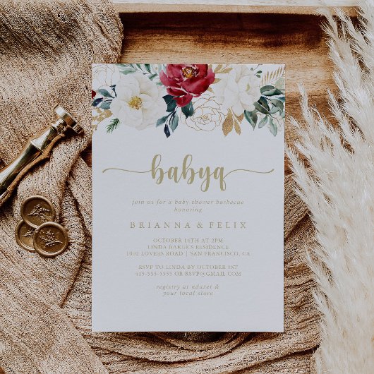 Classic Gold Floral BabyQ Baby shower Barbecue Kaart
