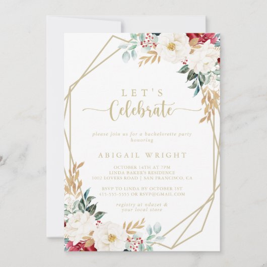Classic Gold Floral Let's Celebrate Party Kaart (Voorkant)