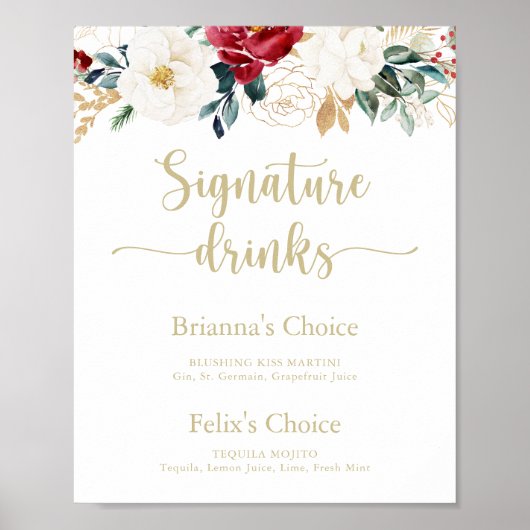 Classic Gold Floral Signature Drink Sign Poster (Voorkant)