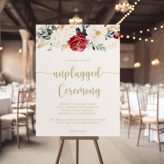 Classic Gold Floral Unplugged Ceremony Sign Poster