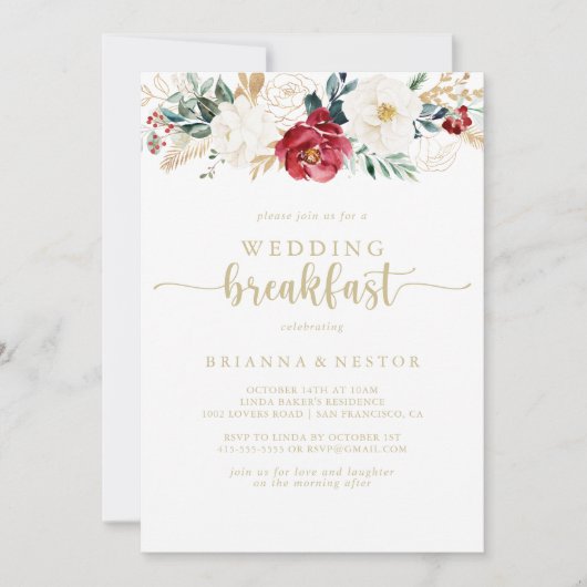 Classic Gold Floral Wedding Breakfast Kaart (Voorkant)