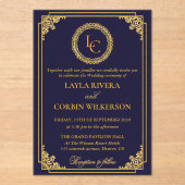 Classic Gold Frame Royal Monogram Wedding Acryl Uitnodigingen (Voorkant)