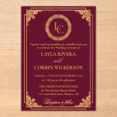 Classic Gold Frame Royal Monogram Wedding Acryl Uitnodigingen (Voorkant)