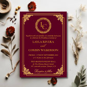 Classic Gold Frame Royal Monogram Wedding Kaart