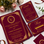 Classic Gold Frame Royal Monogram Wedding Kaart