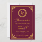 Classic Gold Frame Royal Monogram Wedding Save The Date (Voorkant)