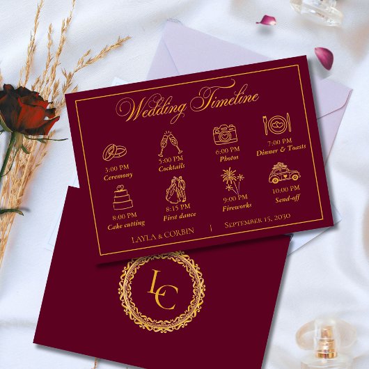 Classic Gold Frame Royal Monogram Wedding Timeline Informatiekaartje