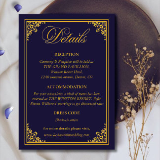 Classic Gold Frame Royal Wedding Details Informatiekaartje