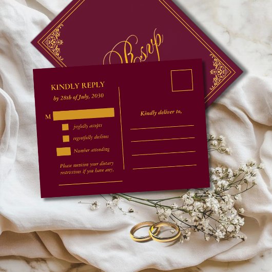 Classic Gold Frame Wedding RSVP Postcard Briefkaart
