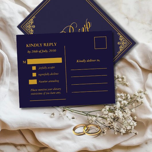 Classic Gold Frame Wedding RSVP Postcard Briefkaart