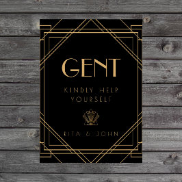 Classic Gold Gents Badkamer Trouwbord Reclamebord Met Voetstuk