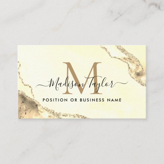 Classic Gold Glitter Agate Custom Logo Monogram Visitekaartje (Voorkant)