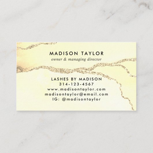 Classic Gold Glitter Marble Agate Script Monogram Visitekaartje (Achterkant)