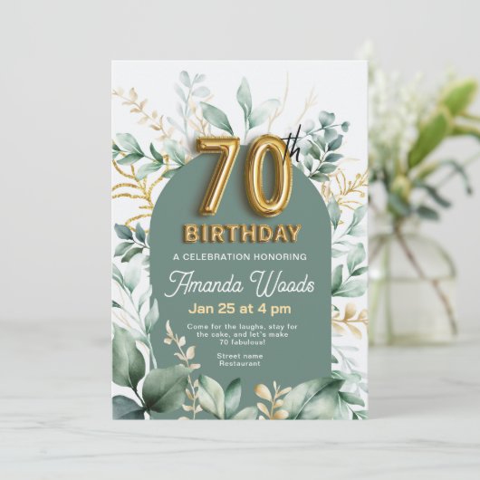 Classic Gold Greenery 70e verjaardag Kaart (Staand voorkant)