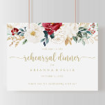 Classic Gold Horizontal Rehearsal Dinner Welkom Poster<br><div class="desc">Dit klassieke gouden horizontale repetitieve welkomstbord is perfect voor een rustige trouwrepetitie. Het ontwerp is voorzien van waterverf-witte,  bruine en goudbloemen en bessen met groene bladeren die in elegante bouquets zijn gegoten.</div>